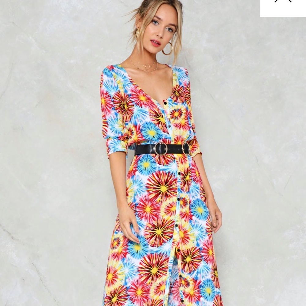 Nasty Gal Colorful Maxi Dress / Kimono Duster - Long sleeve Button front | Small
